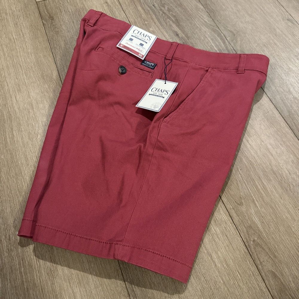 Chaps Men's Seacoast Wash Chino Shorts Nantucket Red Stretch Size 30 9" NEW